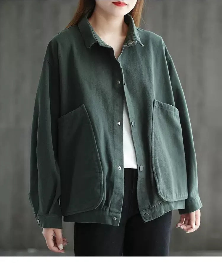 Retro Cotton Utility Jacket with Large Patch Pockets