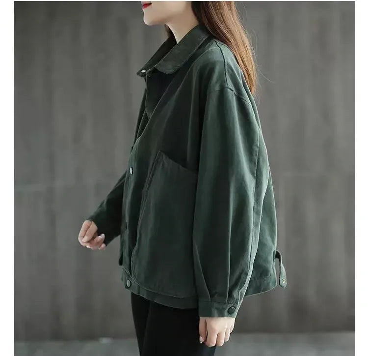 Retro Cotton Utility Jacket with Large Patch Pockets