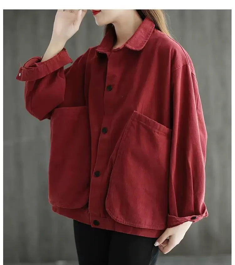 Retro Cotton Utility Jacket with Large Patch Pockets