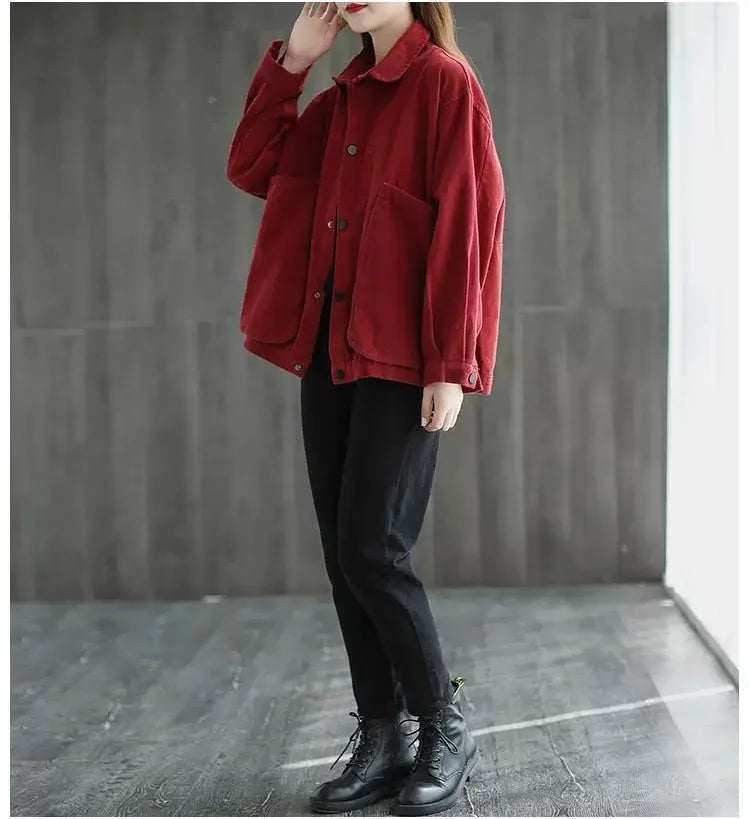 Retro Cotton Utility Jacket with Large Patch Pockets