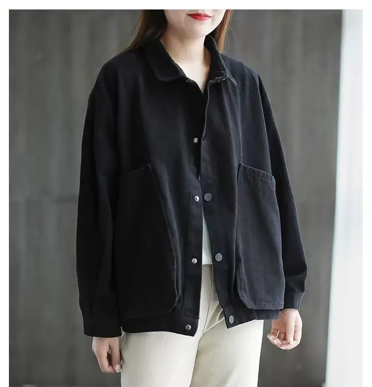 Retro Cotton Utility Jacket with Large Patch Pockets