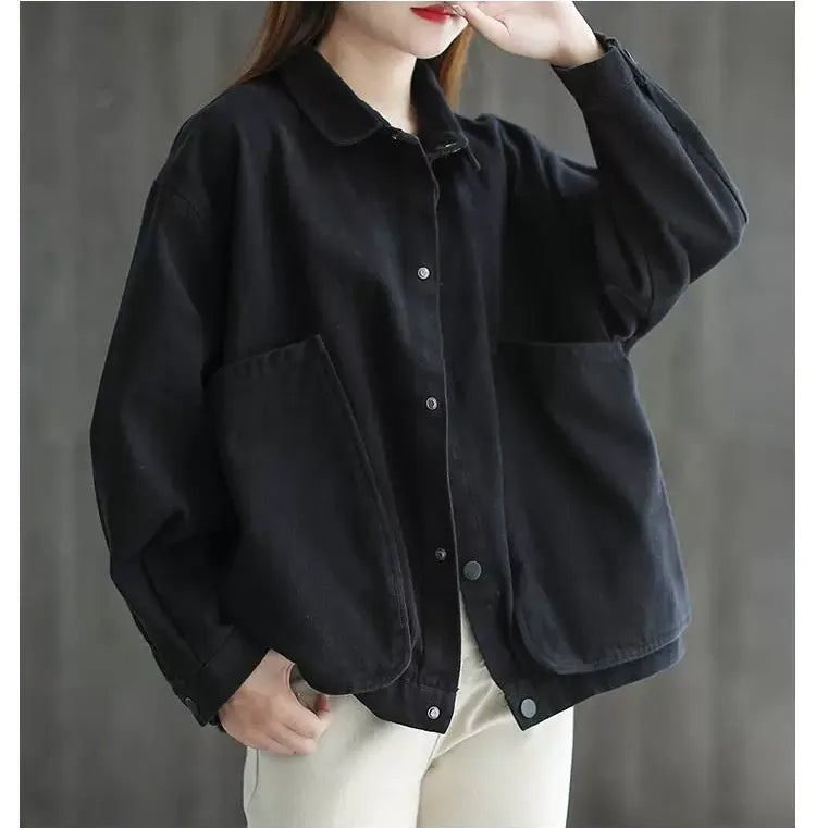 Retro Cotton Utility Jacket with Large Patch Pockets