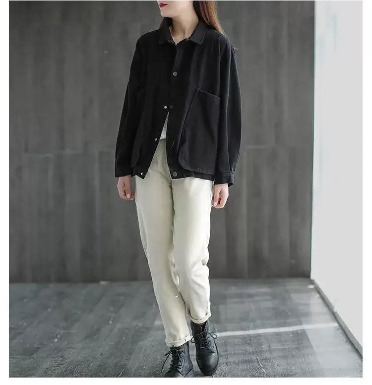 Retro Cotton Utility Jacket with Large Patch Pockets