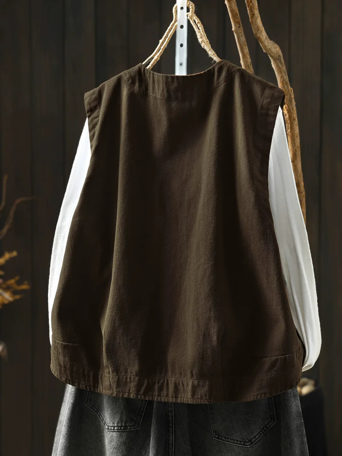 Retro Cotton V-Neck Button Front Sleeveless Vest