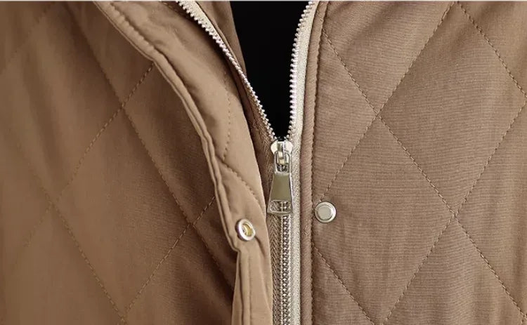 Retro Diamond Quilted Faux Shearling Collar Padded Jacket
