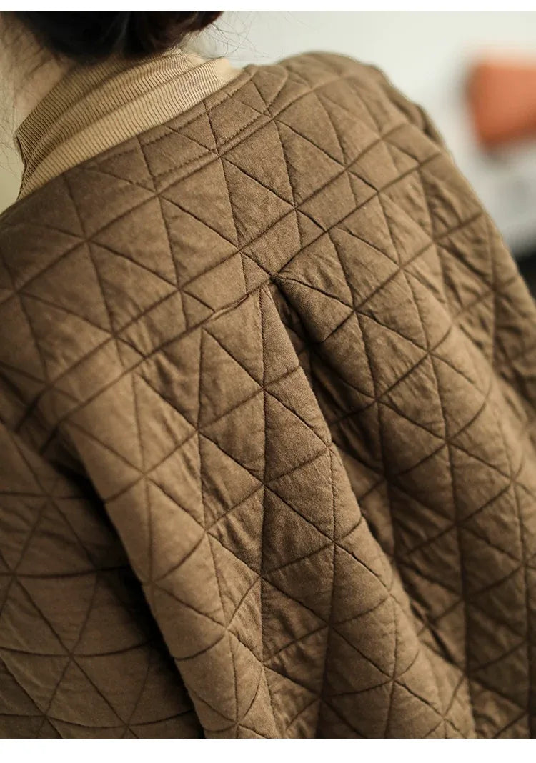 Retro Diamond Quilted V-Neck Padded Jacket