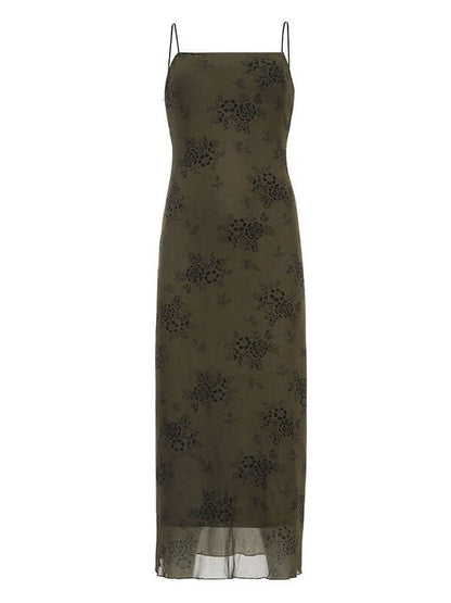 Retro-Maxikleid mit doppelter Lage und Blumenmuster