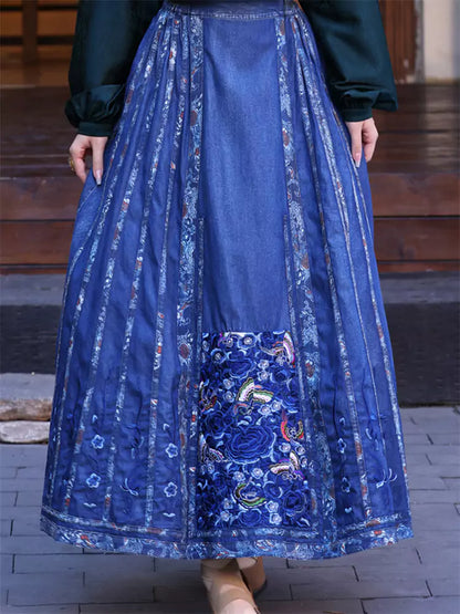 Retro bestickter Ethno-Stil Ma Mian Jeansrock