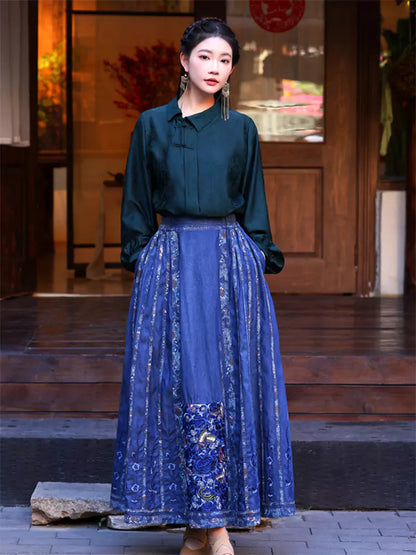 Retro bestickter Ethno-Stil Ma Mian Jeansrock