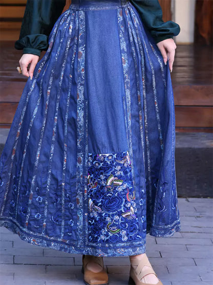 Retro bestickter Ethno-Stil Ma Mian Jeansrock