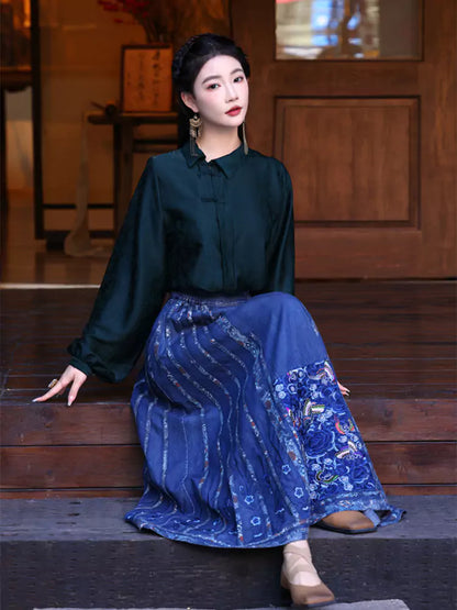 Retro bestickter Ethno-Stil Ma Mian Jeansrock