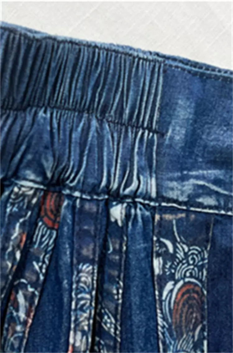 Retro Embroidered Ethnic Style Ma Mian Denim Skirt