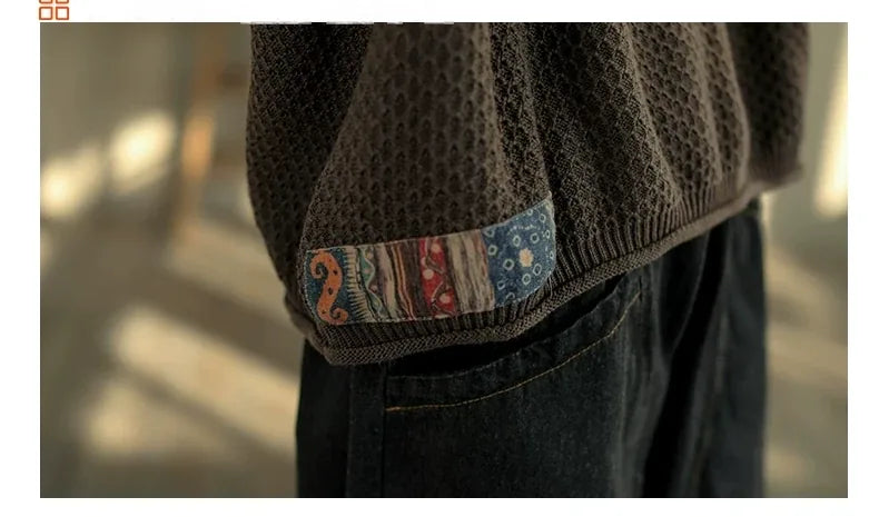 Retro Ethnic Patchwork Open Knit Oversized Sweater