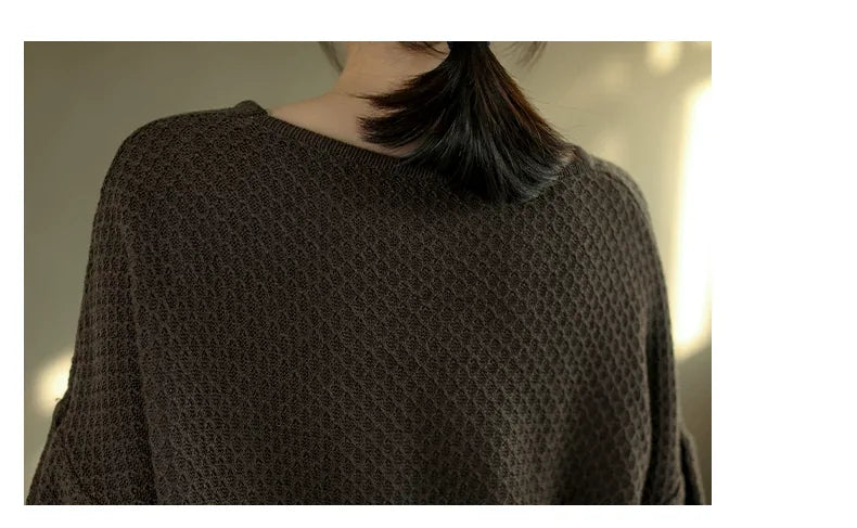 Retro Ethnic Patchwork Open Knit Oversized Sweater