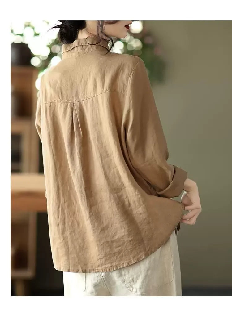 Retro Floral Embroidered Button Front Long Sleeve Shirt