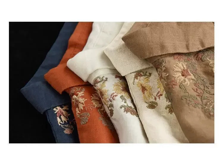 Retro Floral Embroidered Button Front Long Sleeve Shirt