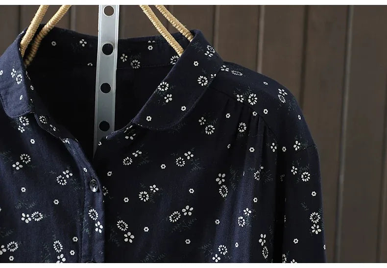 Retro Floral Print Double-Layer Gauze Button-Front Shirt