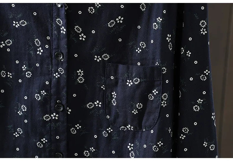 Retro Floral Print Double-Layer Gauze Button-Front Shirt