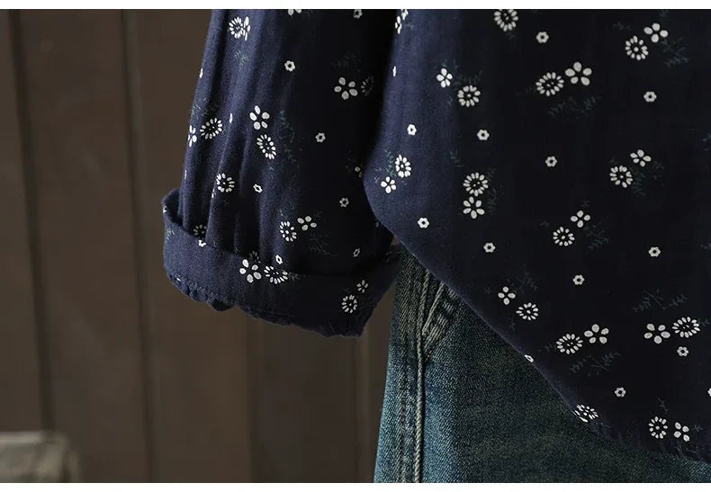 Retro Floral Print Double-Layer Gauze Button-Front Shirt