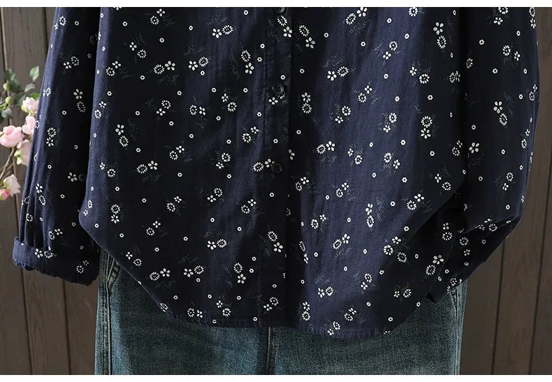 Retro Floral Print Double-Layer Gauze Button-Front Shirt