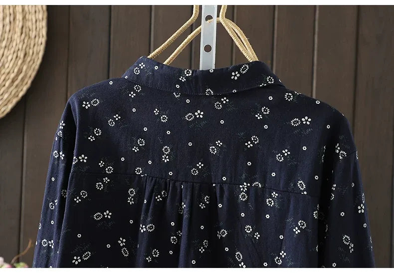 Retro Floral Print Double-Layer Gauze Button-Front Shirt