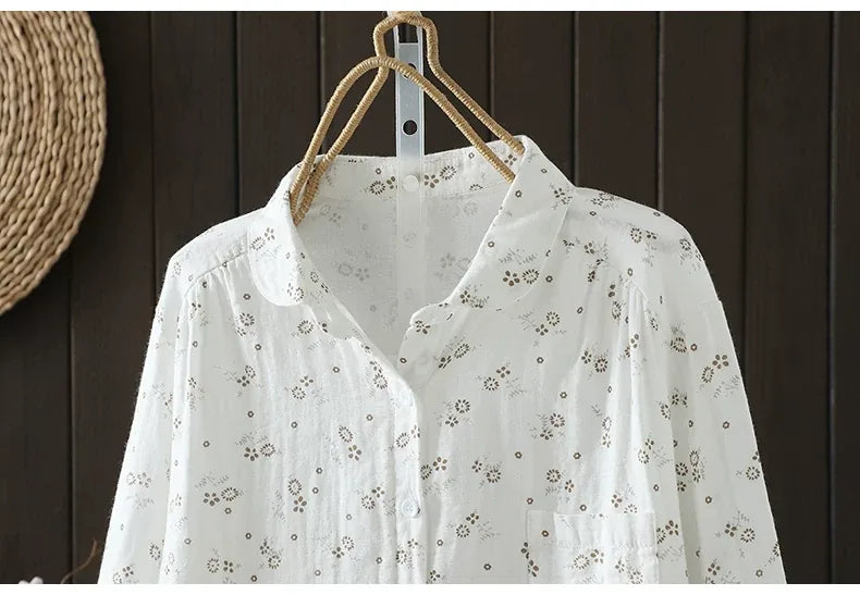 Retro Floral Print Double-Layer Gauze Button-Front Shirt