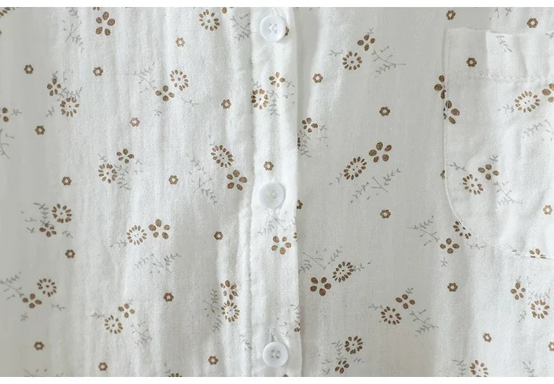 Retro Floral Print Double-Layer Gauze Button-Front Shirt