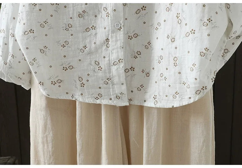 Retro Floral Print Double-Layer Gauze Button-Front Shirt