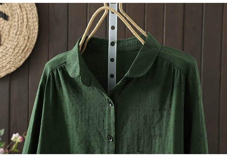 Retro Floral Print Double-Layer Gauze Button-Front Shirt
