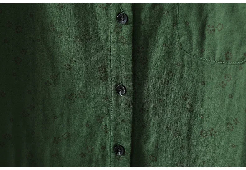 Retro Floral Print Double-Layer Gauze Button-Front Shirt