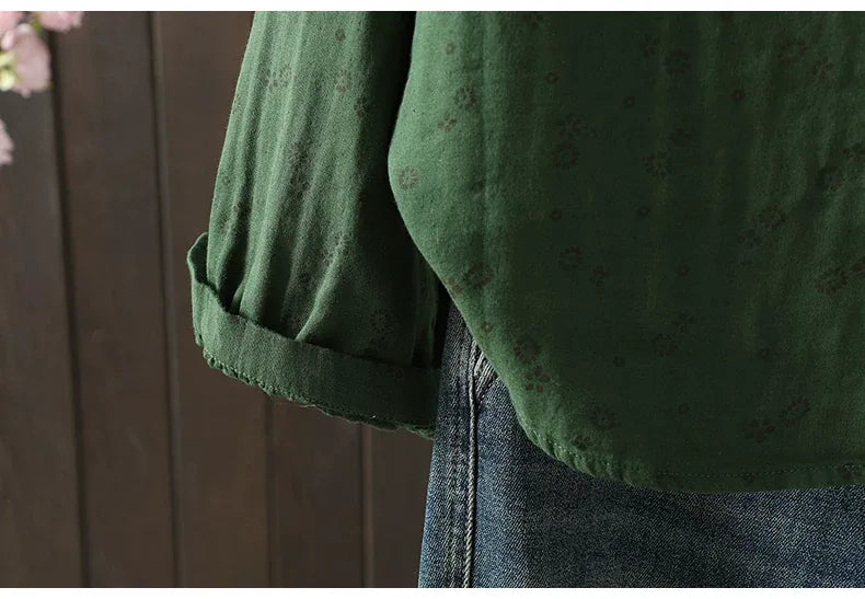 Retro Floral Print Double-Layer Gauze Button-Front Shirt