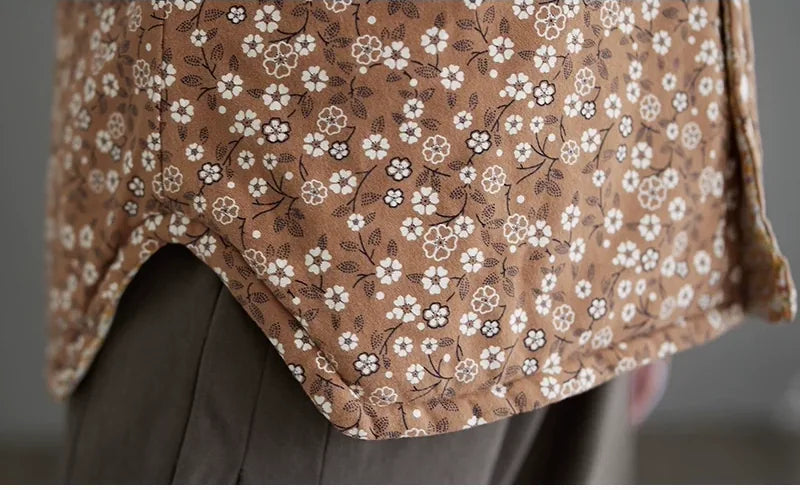 Retro Floral Print Padded Jacket with Contrast Cuffs