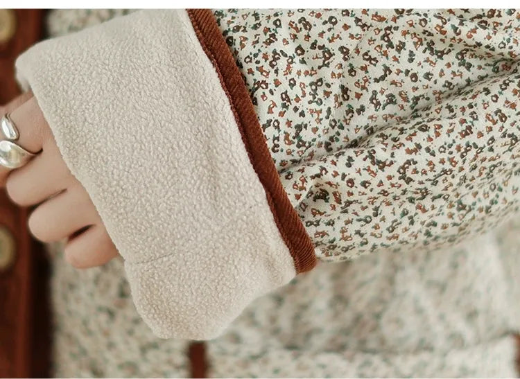 Retro Floral Quilted Fleece-Lined Jacket