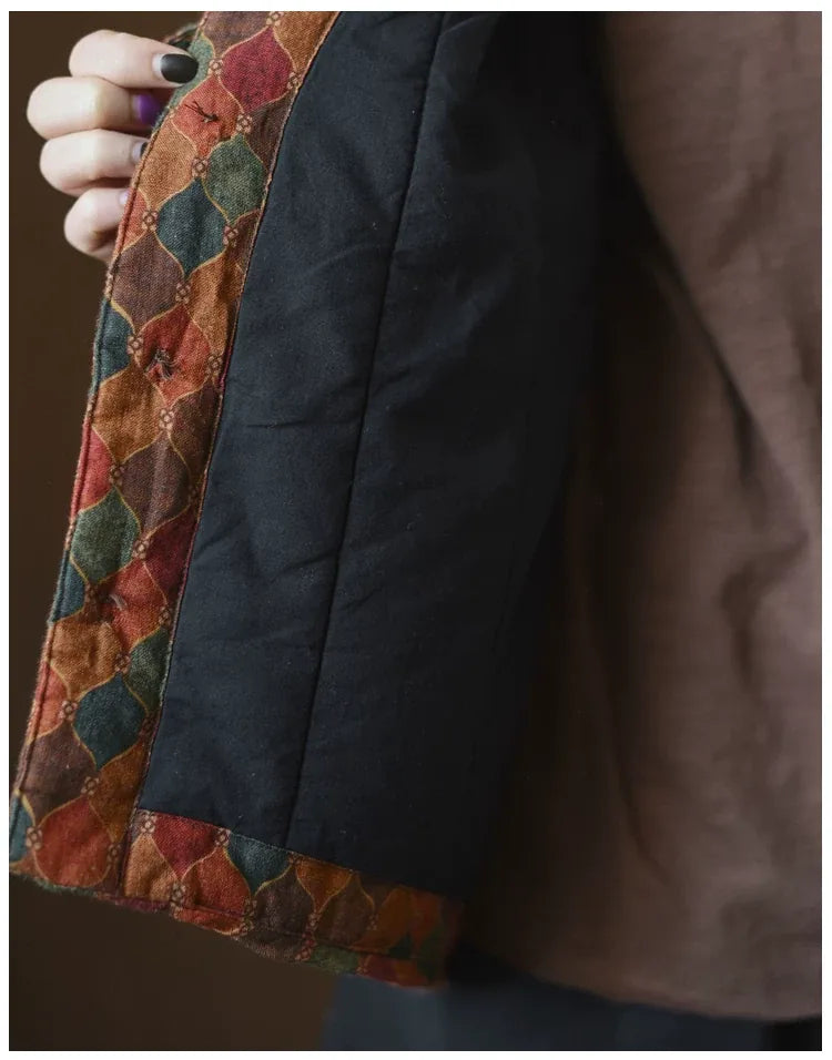 Retro Geometric Print Batwing Sleeve Padded Jacket
