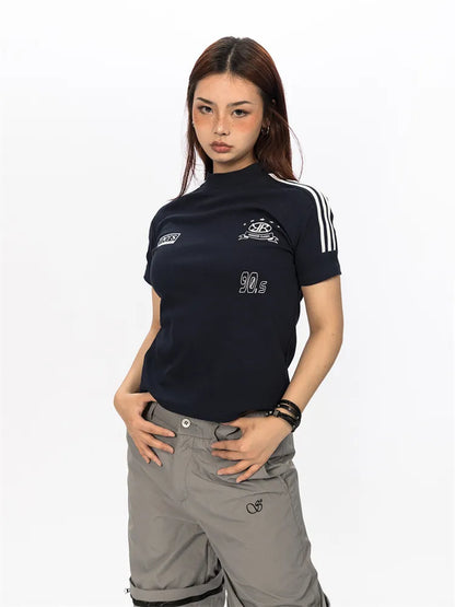 Retro Gorpcore Streifen Crop Top BLAB