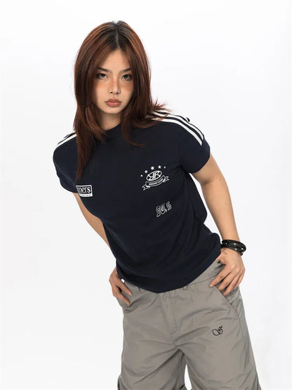 Retro Gorpcore Streifen Crop Top BLAB