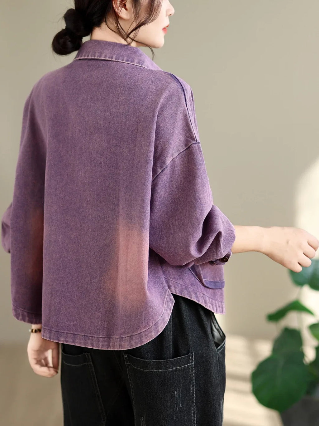 Retro Gradient Wash Patch Pocket Button Front Jacket