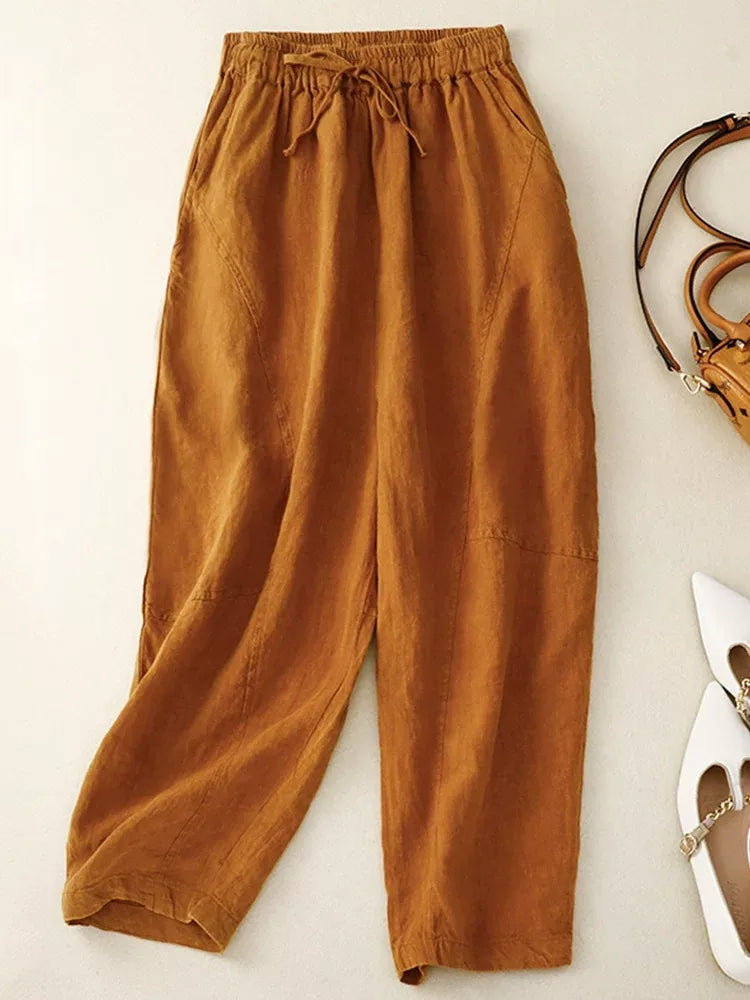 Retro Harem Pants Drawstring Waist Cropped Tapered Leg