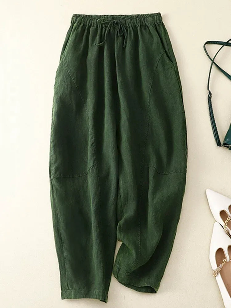 Retro Harem Pants Drawstring Waist Cropped Tapered Leg