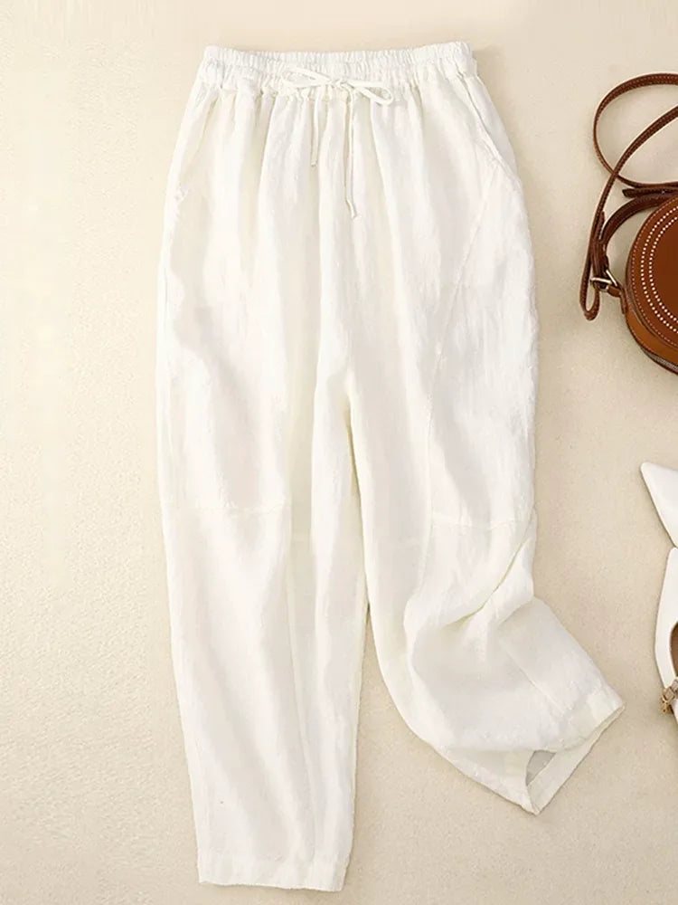 Retro Harem Pants Drawstring Waist Cropped Tapered Leg
