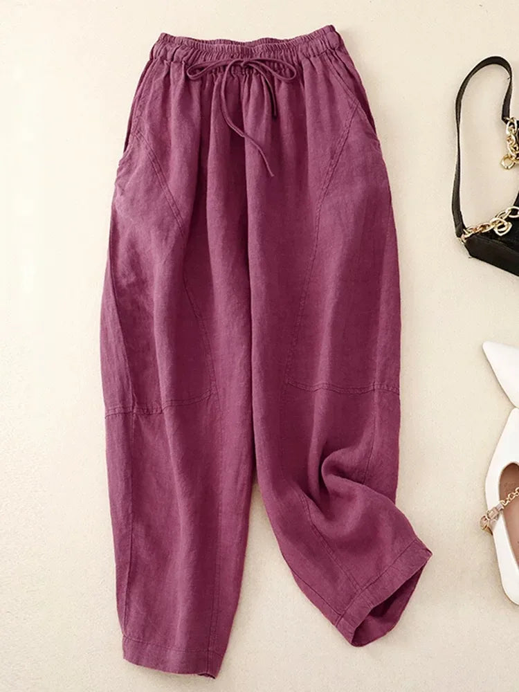 Retro Harem Pants Drawstring Waist Cropped Tapered Leg