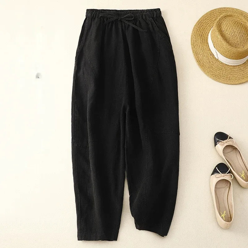 Retro Harem Pants Drawstring Waist Cropped Tapered Leg