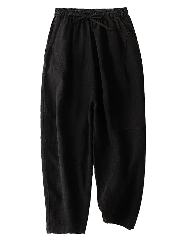 Retro Harem Pants Drawstring Waist Cropped Tapered Leg