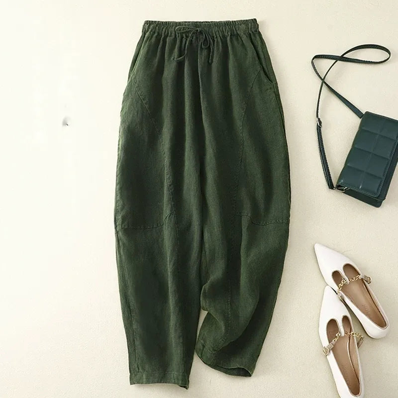 Retro Harem Pants Drawstring Waist Cropped Tapered Leg