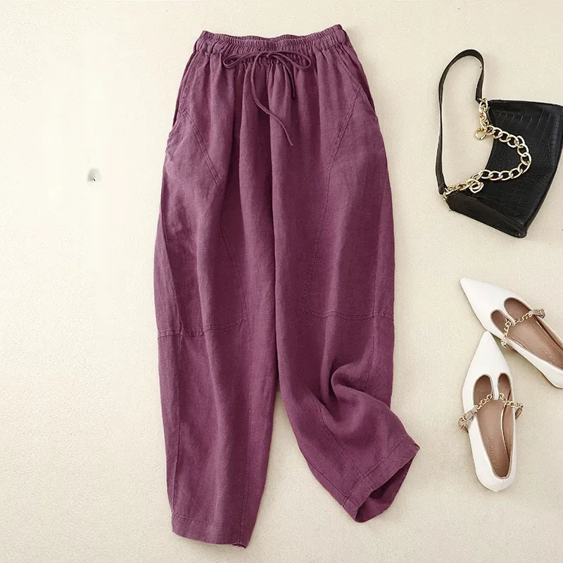 Retro Harem Pants Drawstring Waist Cropped Tapered Leg