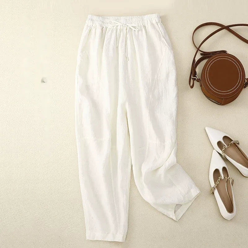 Retro Harem Pants Drawstring Waist Cropped Tapered Leg