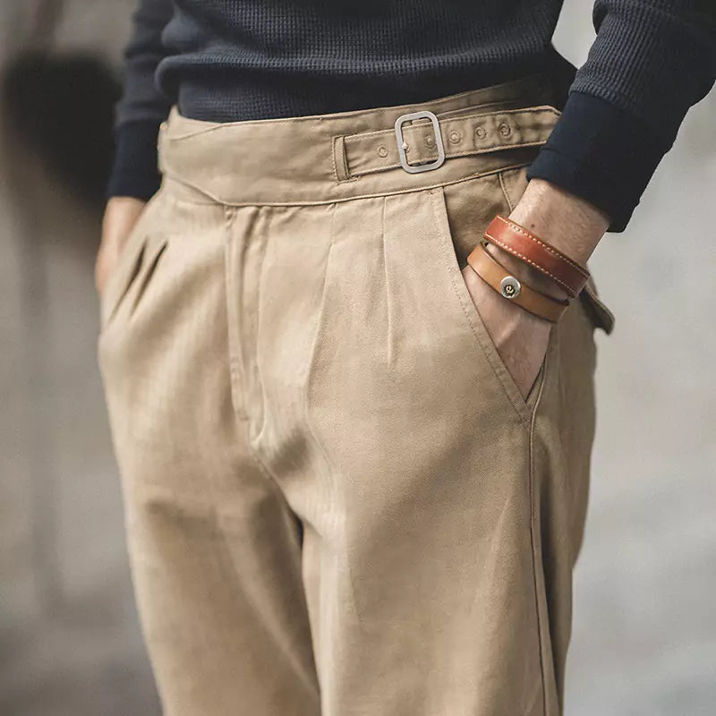 Retro High-Waisted Straight-Leg Khaki Gurkha Pants