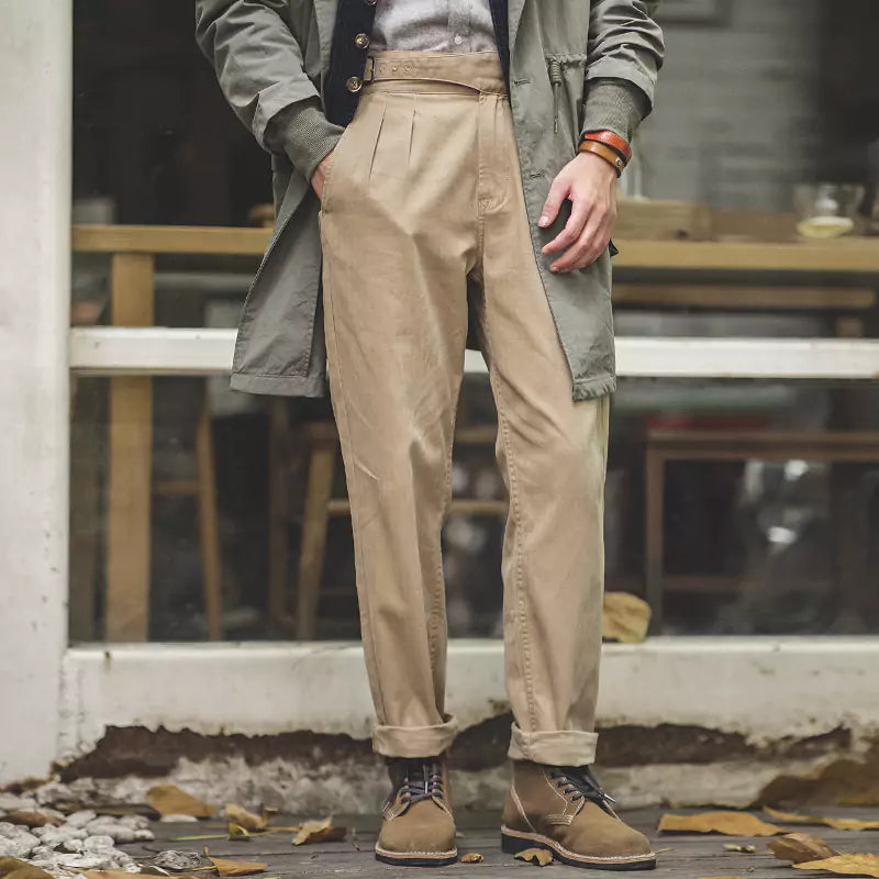 Retro High-Waisted Straight-Leg Khaki Gurkha Pants