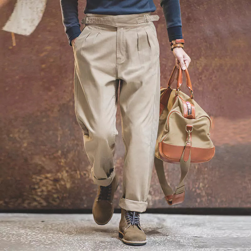 Retro High-Waisted Straight-Leg Khaki Gurkha Pants