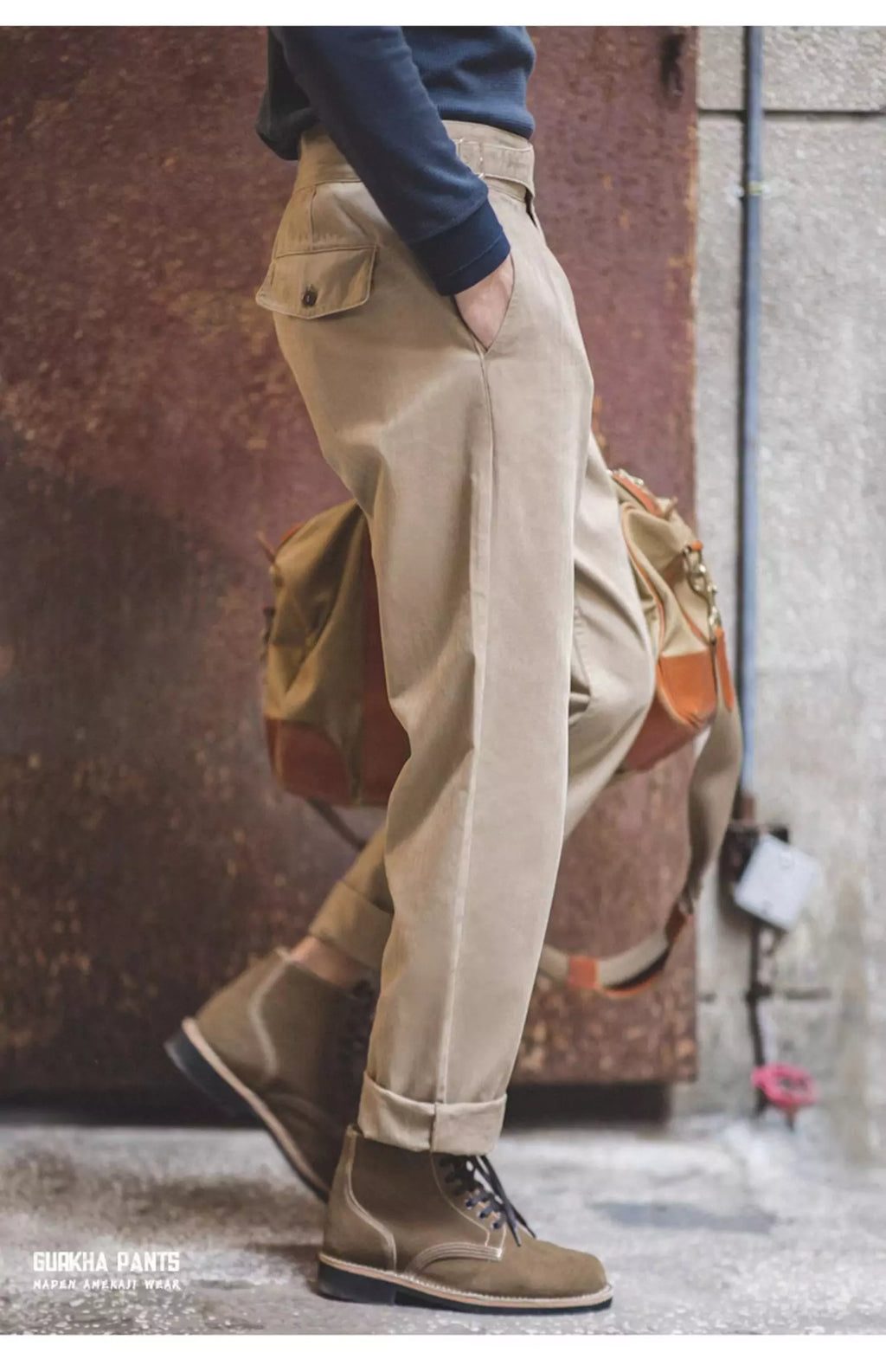 Pantalones Gurkha retro de talle alto y pierna recta de color caqui